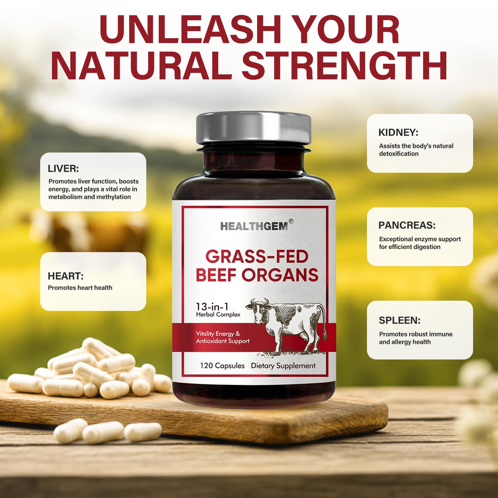HEALTHGEM Beef Organs Lung capsules support stamina