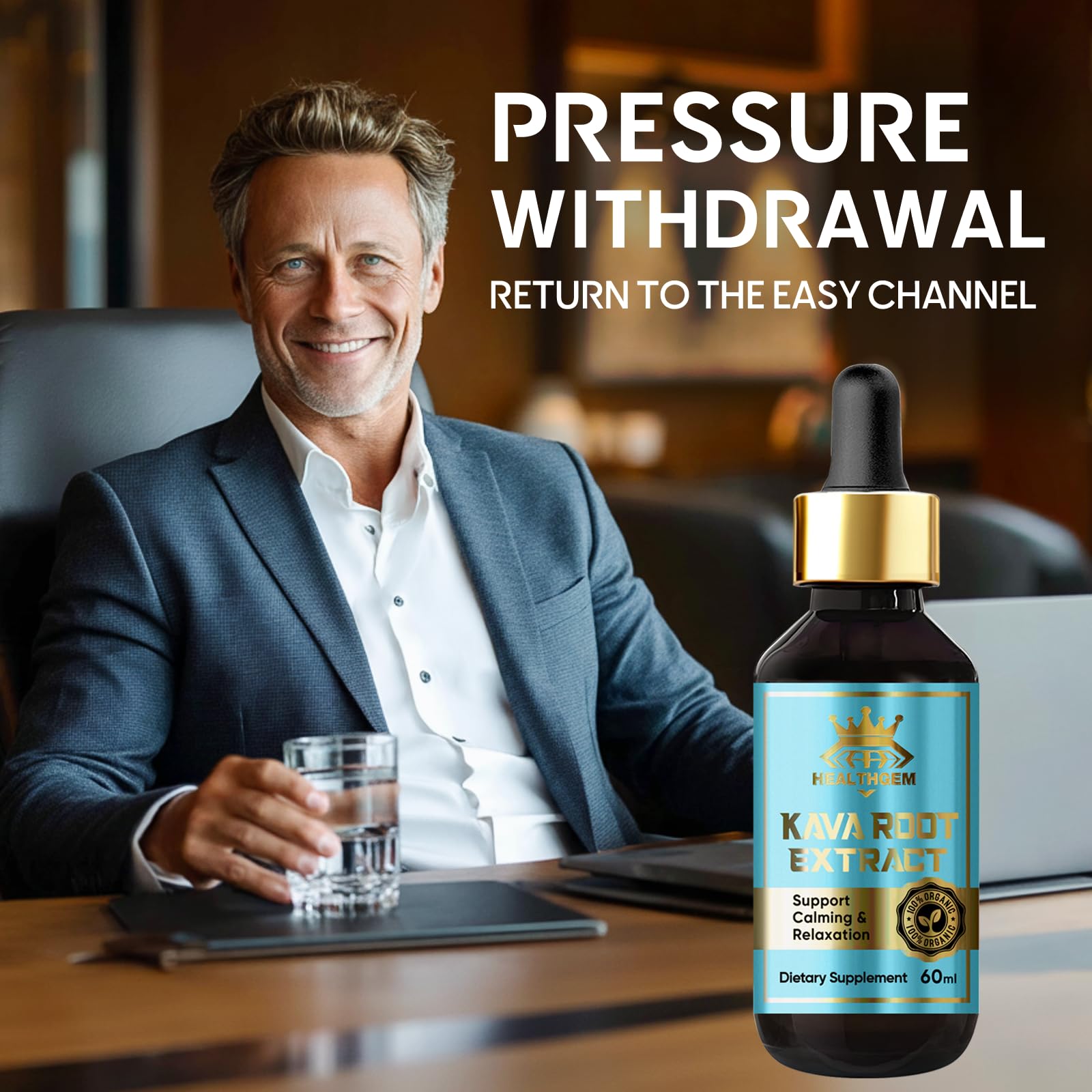 HEALTHGEM Kava Kava Drops dropper enables easy daily relaxation.