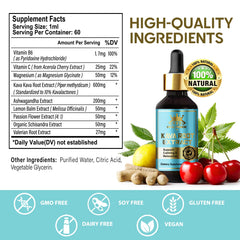 HEALTHGEM Kava Kava Drops label shows vegan, non-GMO formula.