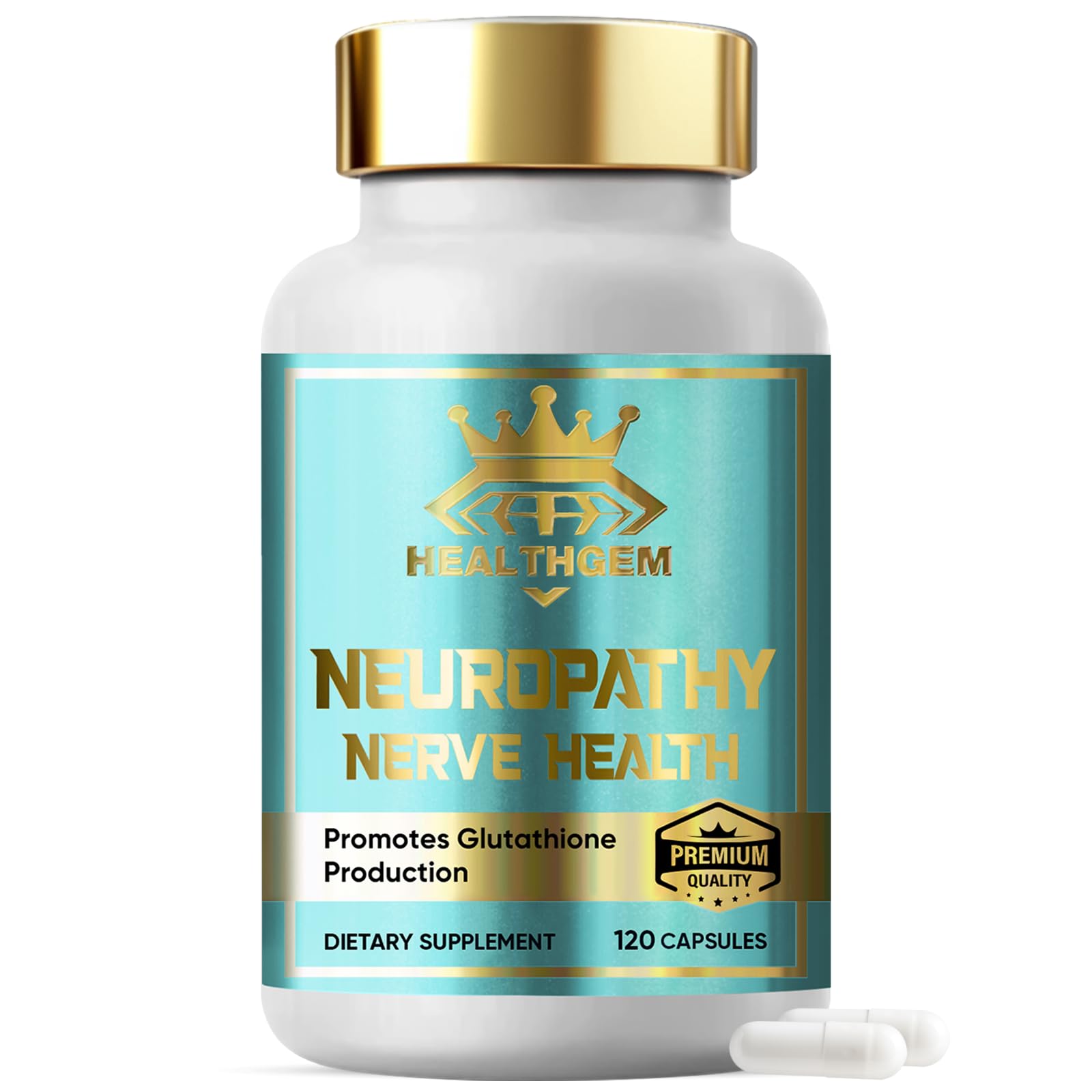 HealthGEM Neuropathy Support bottle supports daily nerve health.