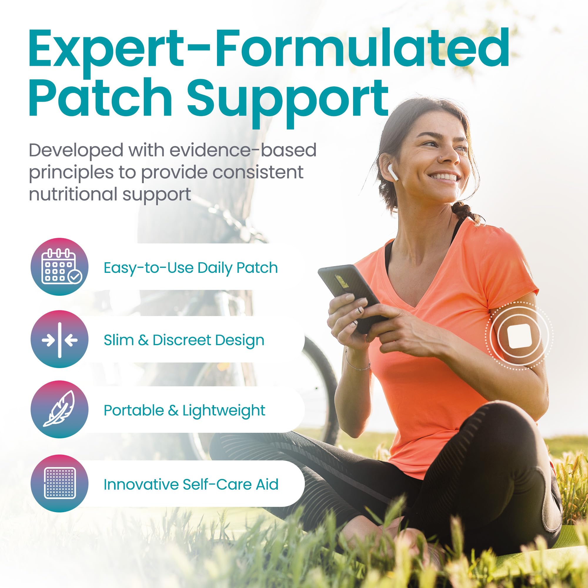 Healthogenics Debloat Patch being applied illustrates easy peel-and-go routine.