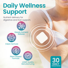 Healthogenics Debloat Patch on skin shows discreet, breathable wear for day-long comfort.