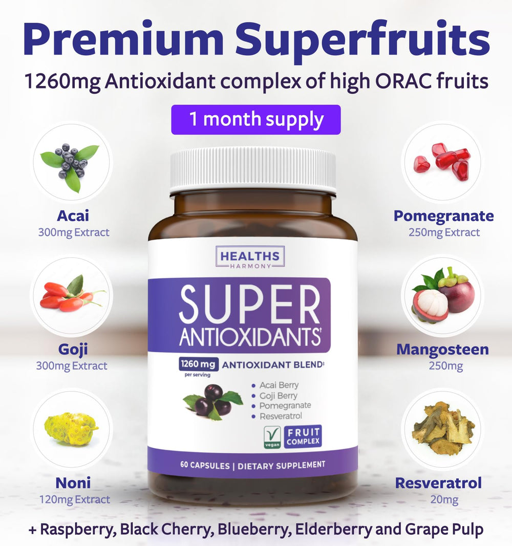 Healths Harmony Acai Berry capsules highlighted for skin-friendly antioxidants