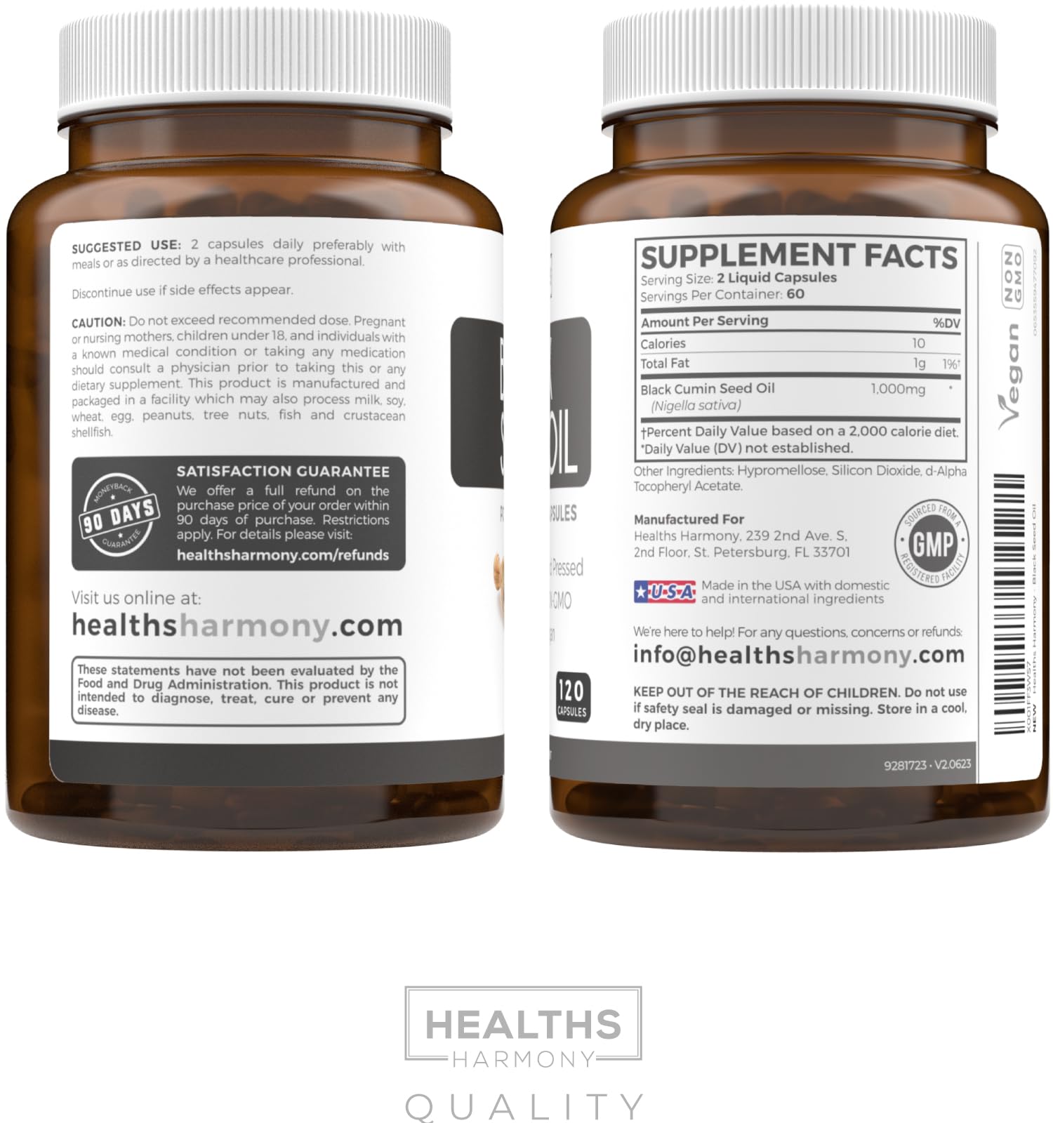 Healths Harmony amber bottle under soft lighting conveys premium quality.