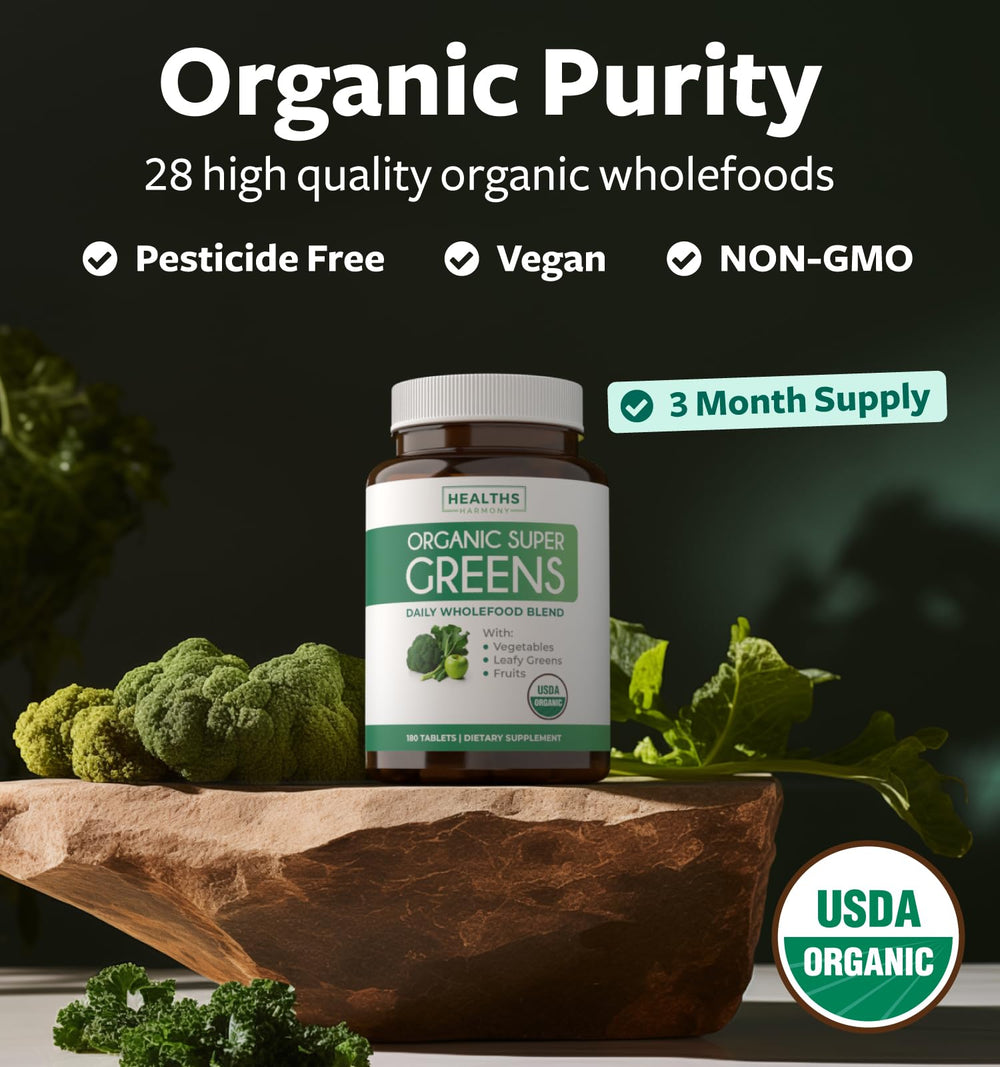 Healths Harmony barley grass broccoli spinach tablets with phytonutrients for daily support.