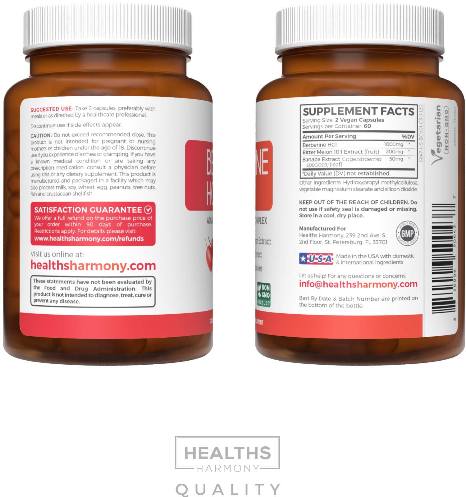 Healths Harmony berberine bottle hero shot reinforces brand trust and quality