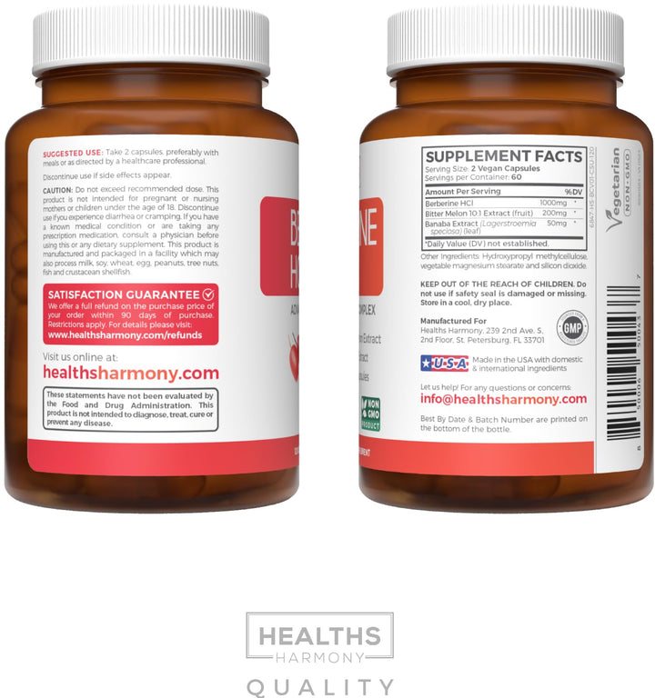 Healths Harmony berberine bottle hero shot reinforces brand trust and quality