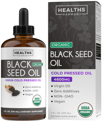 Healths Harmony black seed oil bottle pour for easy daily supplementation.