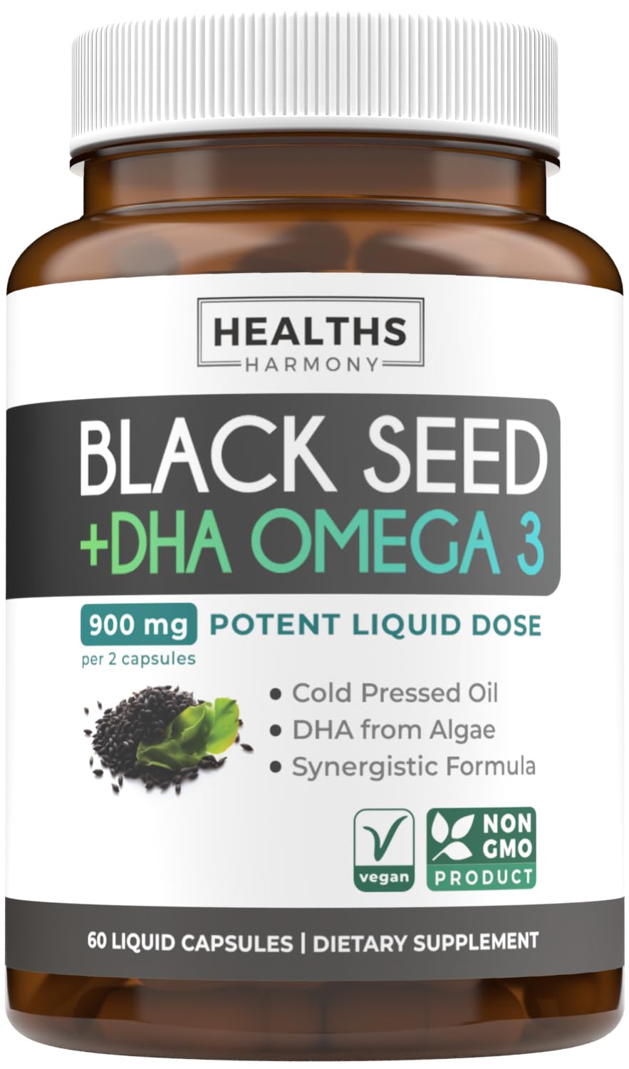 Healths Harmony black seed oil capsules bottle for daily wellness use