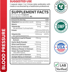 Healths Harmony Blood Pressure Support bottle back label highlights non-GMO formula