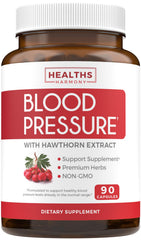 Healths Harmony Blood Pressure Support bottle front shows premium herbal blend for daily wellness