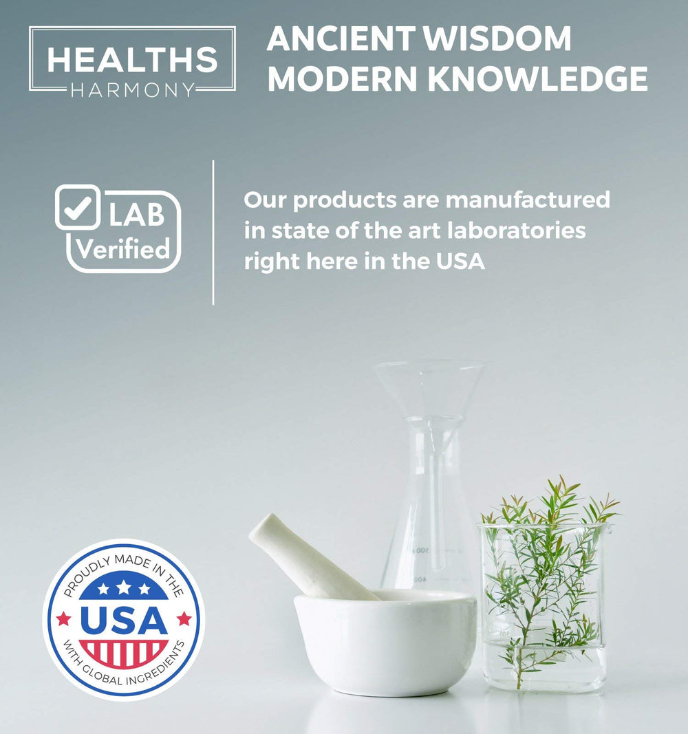 Healths Harmony Blood Pressure Support label close-up communicates CGMP standards