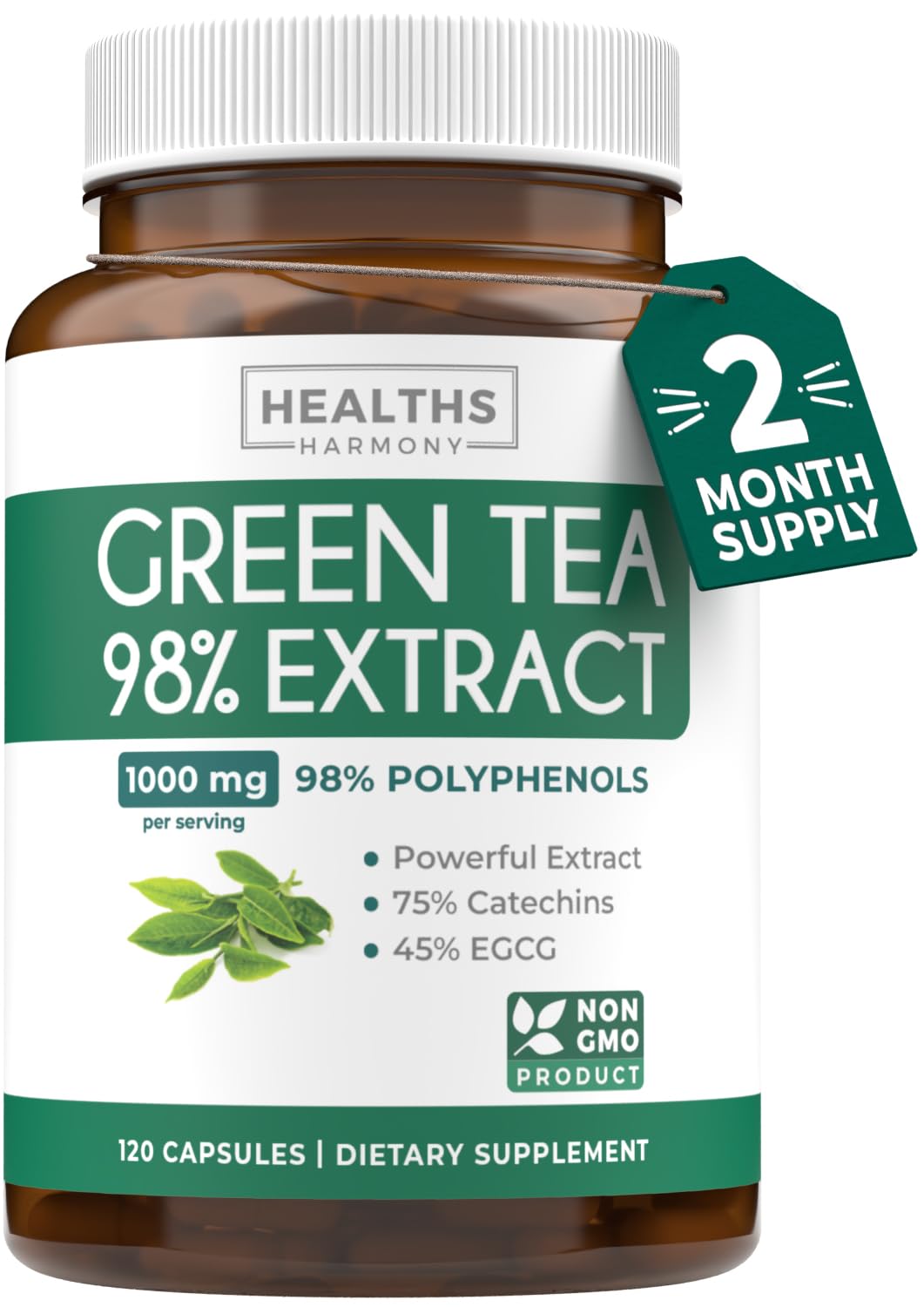Healths Harmony EGCG capsules bottle front for easy antioxidant support.