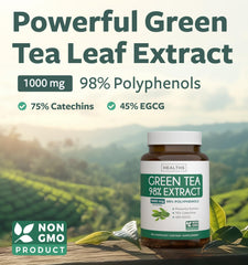 Healths Harmony EGCG capsules bottle pour shows convenient daily supplementation.