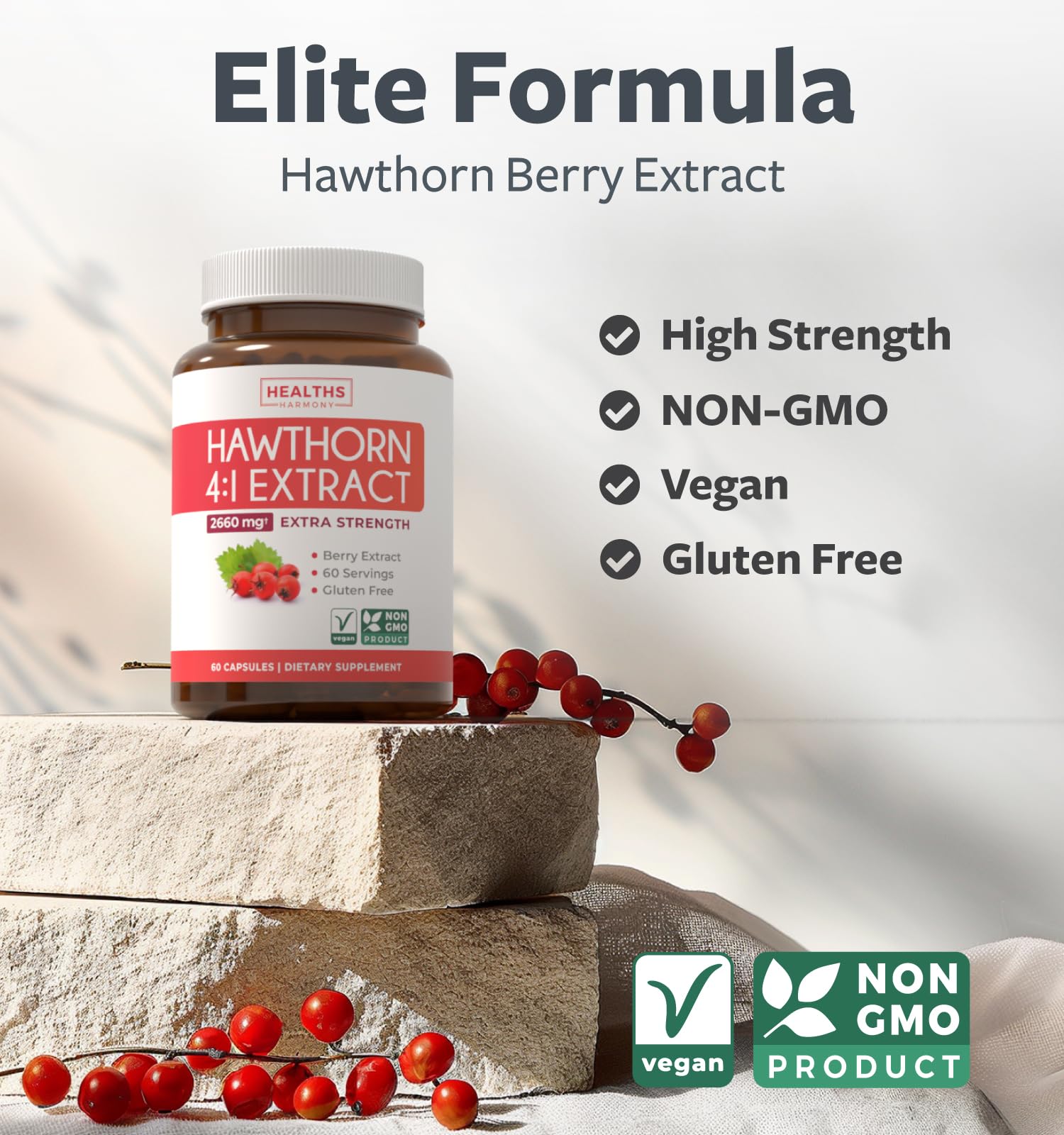 Healths Harmony 4:1 concentrate visualizing potent hawthorn extract in a single capsule