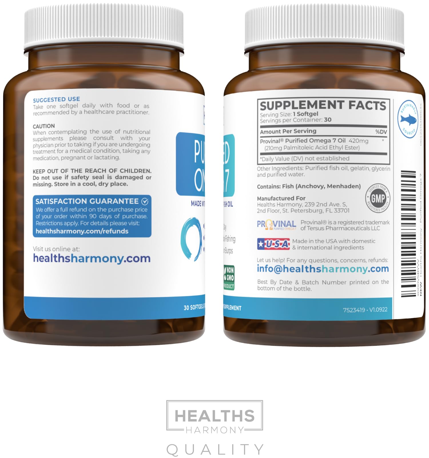 Healths Harmony Omega 7 made in USA seal on bottle