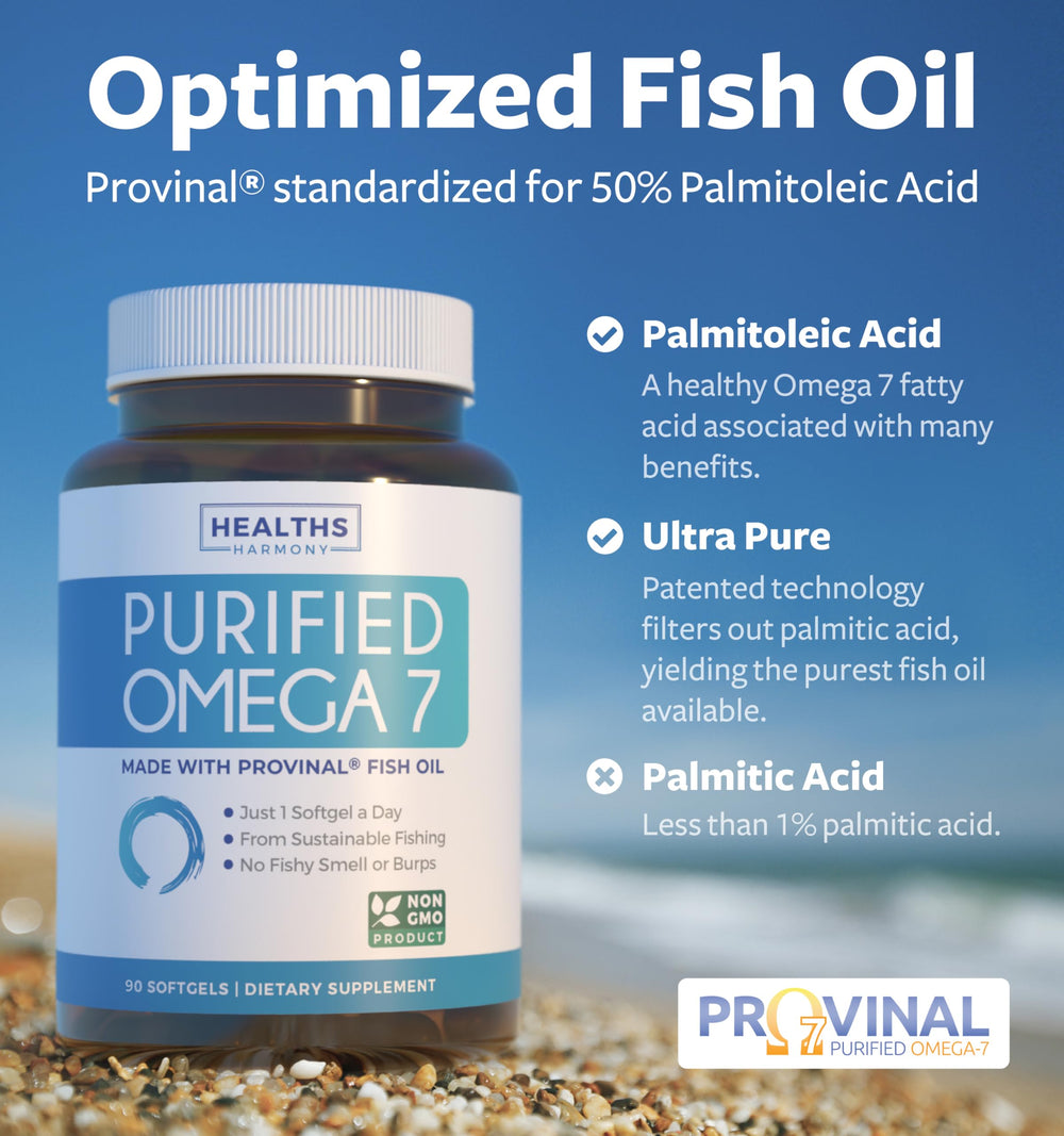 Healths Harmony Omega 7 softgel close-up shows easy, odor-free ingestion