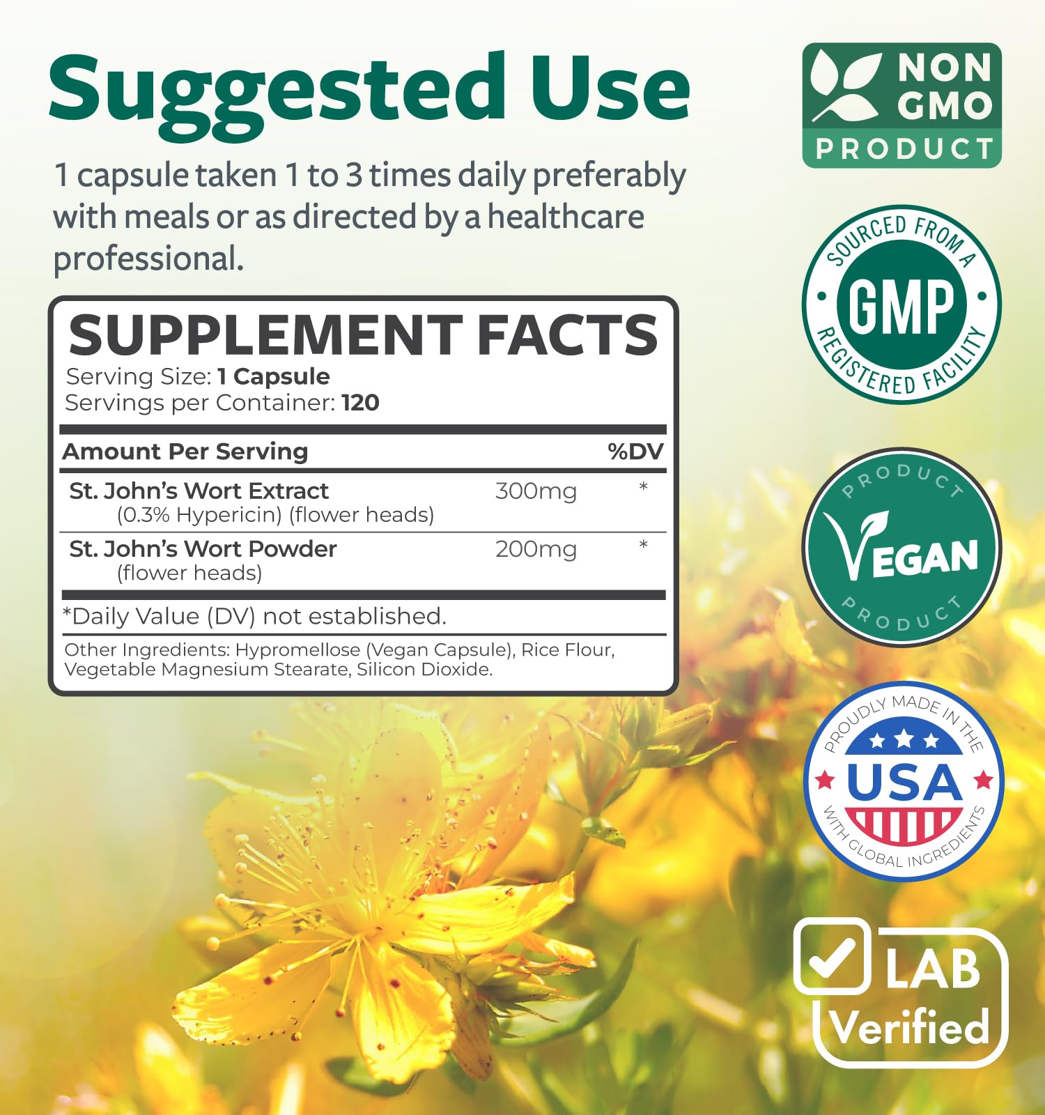 Closeup of Healths Harmony St John's Wort capsules emphasizes uniform potency.