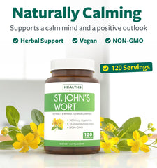 Pouring Healths Harmony St John's Wort capsules suggests simple daily routine.