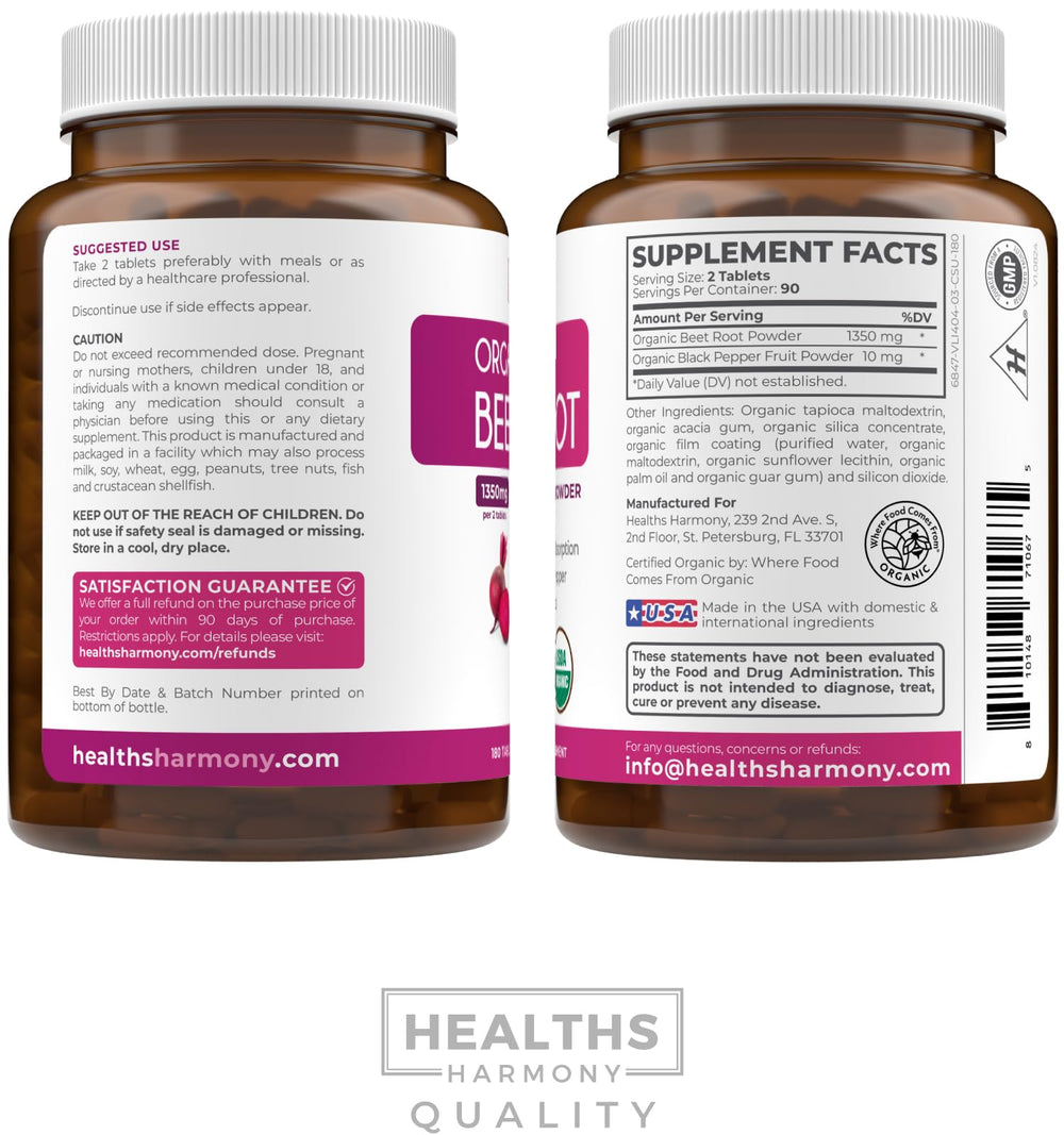 Healths Harmony beetroot tablets pouring from bottle for daily routine.