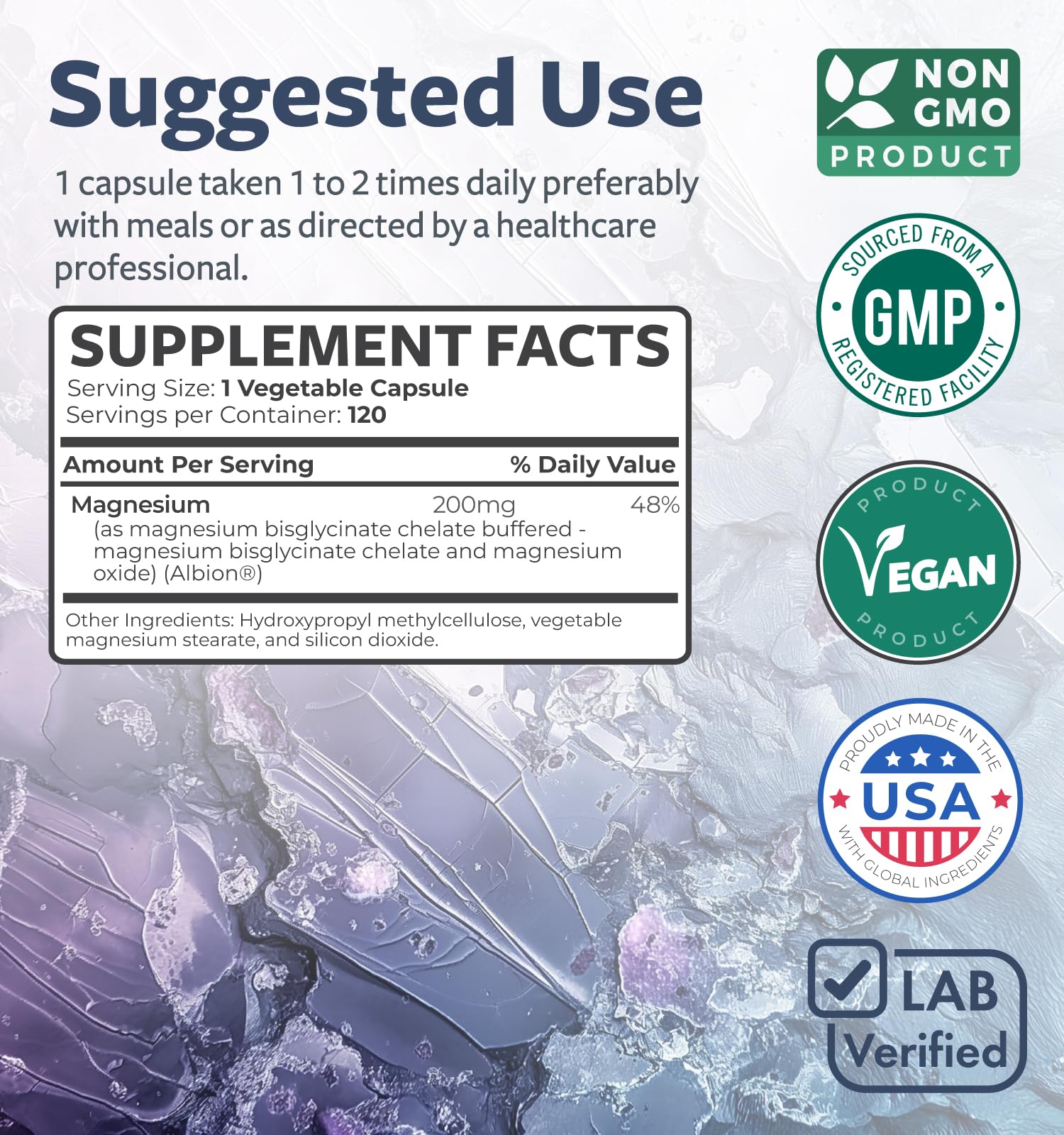 Healths Harmony vegan capsules packaging emphasizes clean gentle magnesium for everyday comfort.