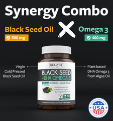 Healths Harmony vegan DHA Omega-3 capsules highlighting brain support