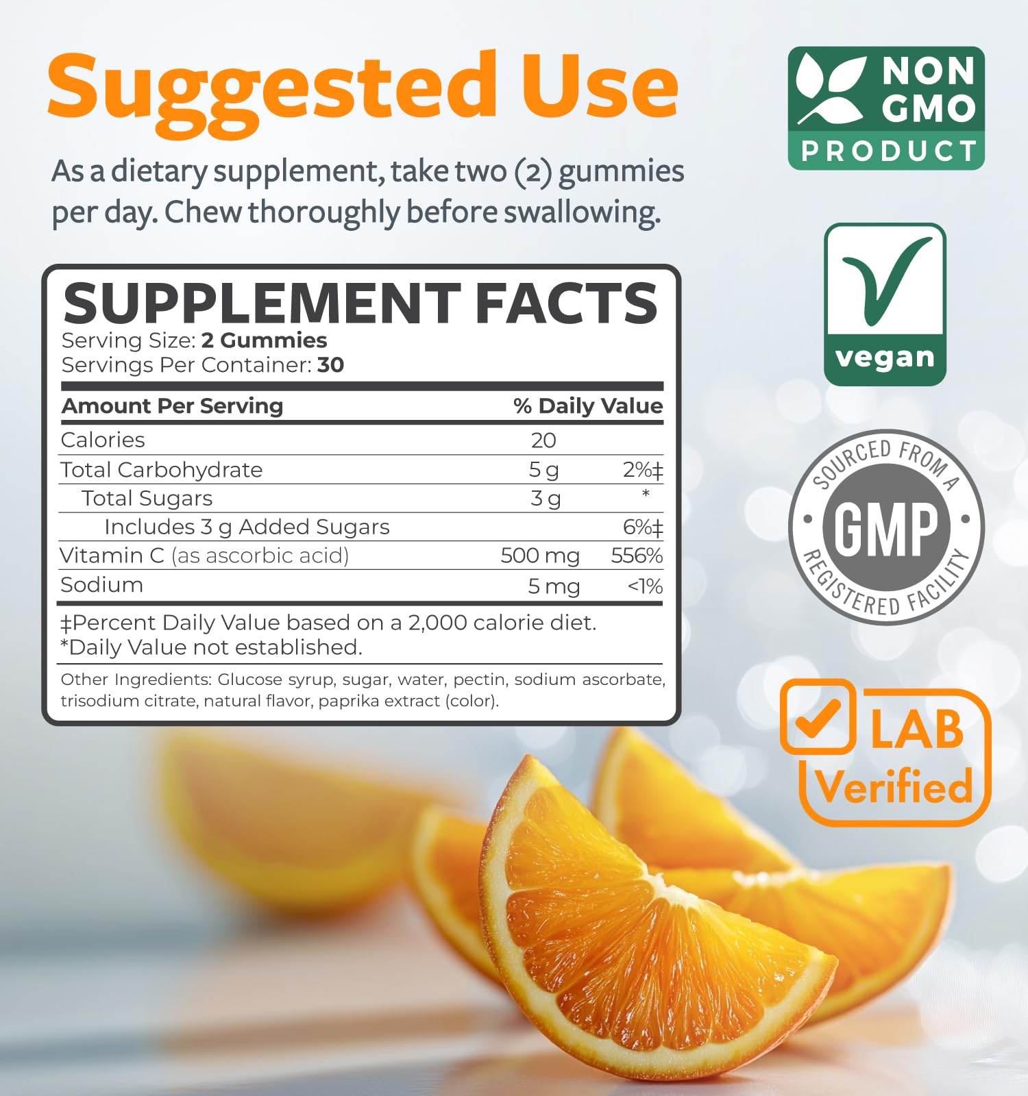 Healths Harmony vegan Vitamin C gummies ingredients featuring plant-based pectin