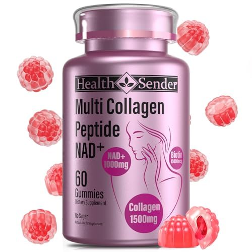 HealthSender Collagen Gummies bottle shown for convenient daily skincare support.