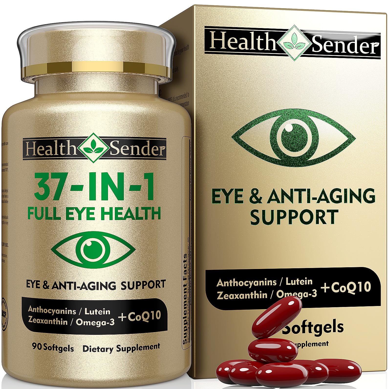HealthSender Eye Vitamin 37-in-1 bottle front for comprehensive eye support.