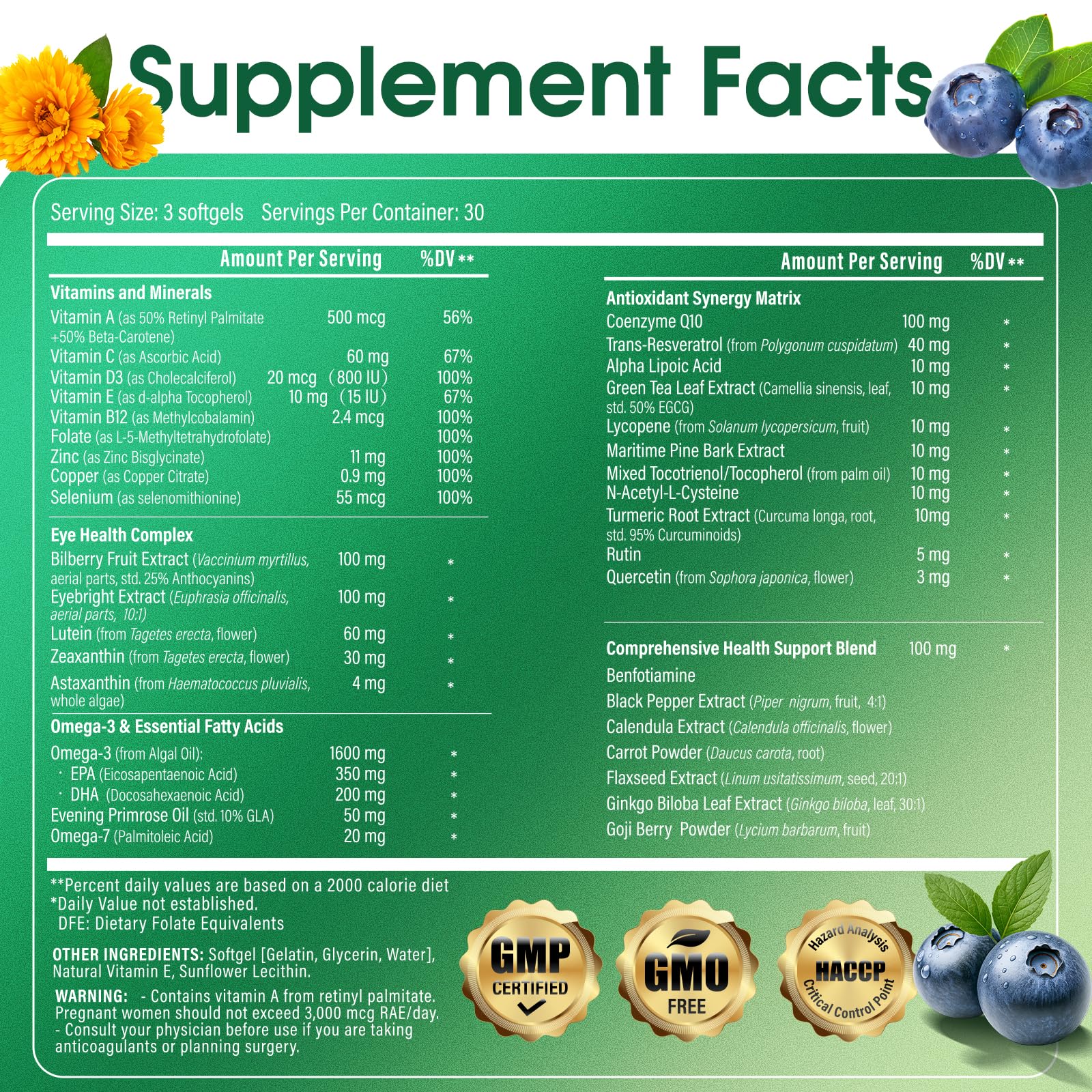 HealthSender Eye Vitamin label close-up highlighting AREDS-inspired protection.