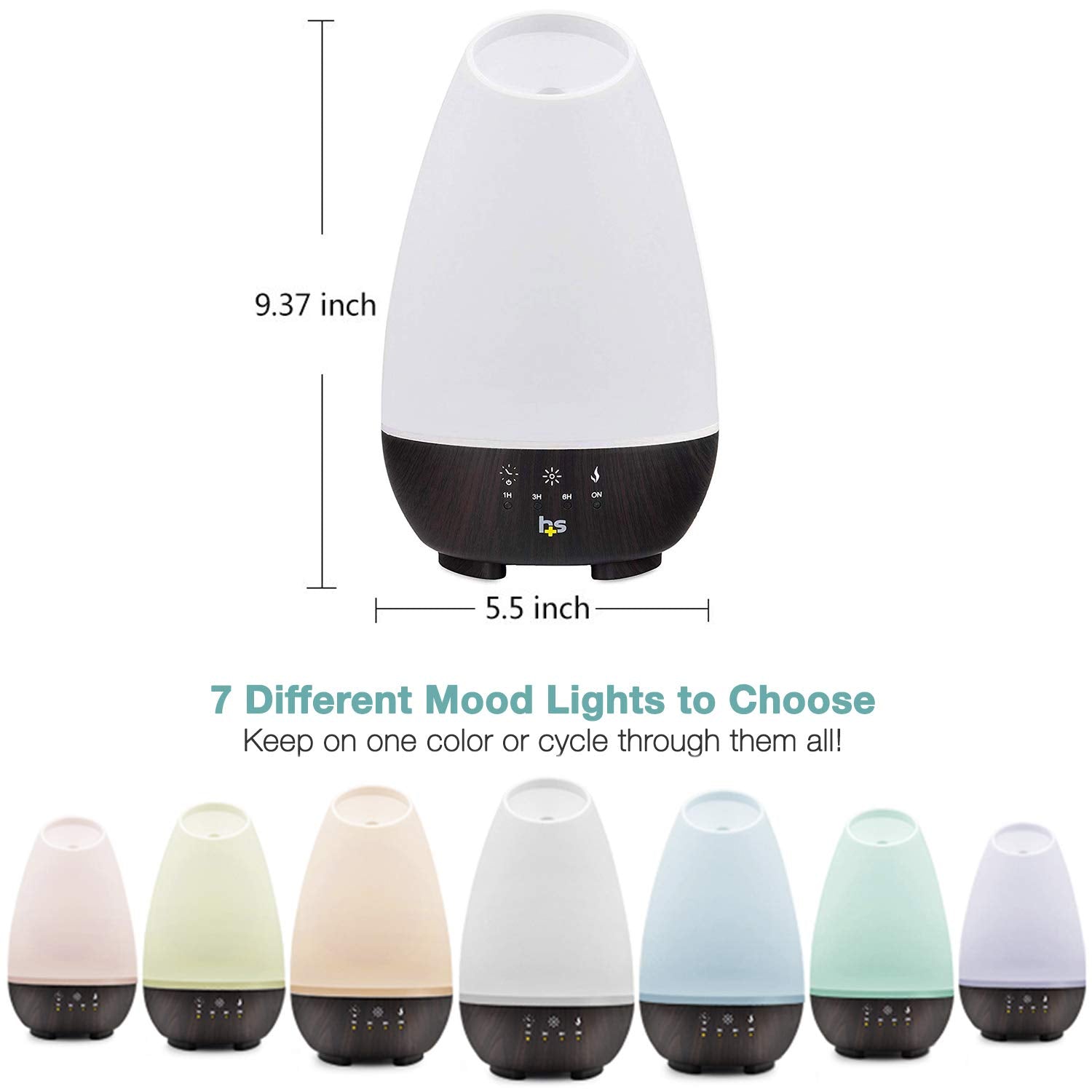 HealthSmart diffuser with wood-grain base complements modern living room decor.