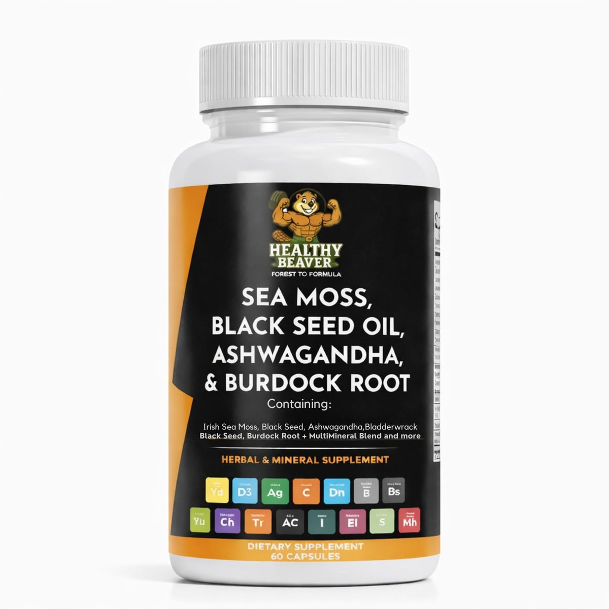 Healthy Beaver sea moss bottle shows wildcrafted blend for daily wellness