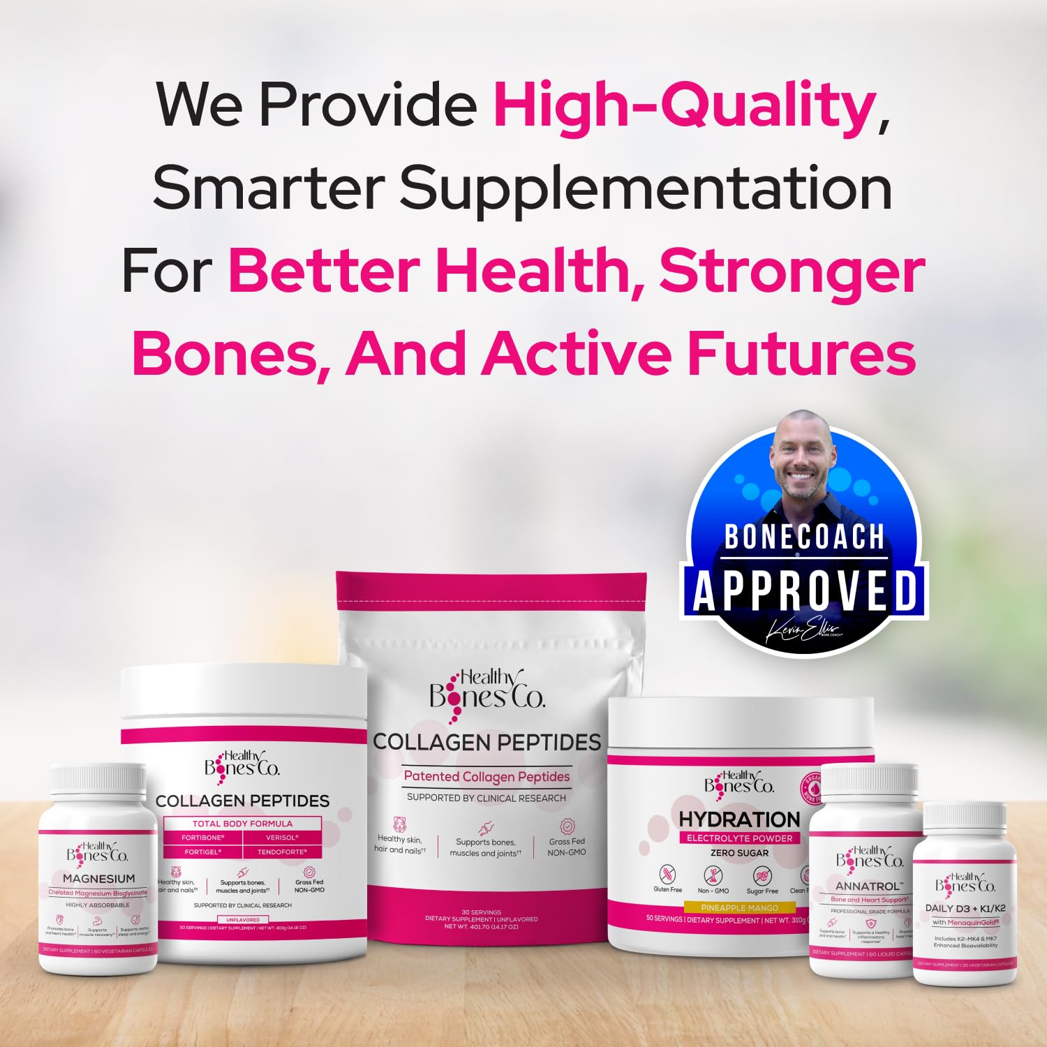 Healthy Bones Co. active lifestyle scene with hydration bottle.
