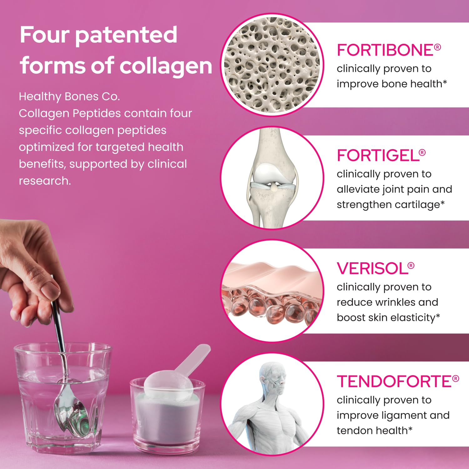 Healthy Bones Co. Fortibone dissolves cleanly in coffee or smoothies for seamless daily collagen intake