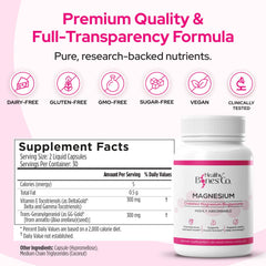 Healthy Bones Co. magnesium bisglycinate capsules close-up for easy daily use.