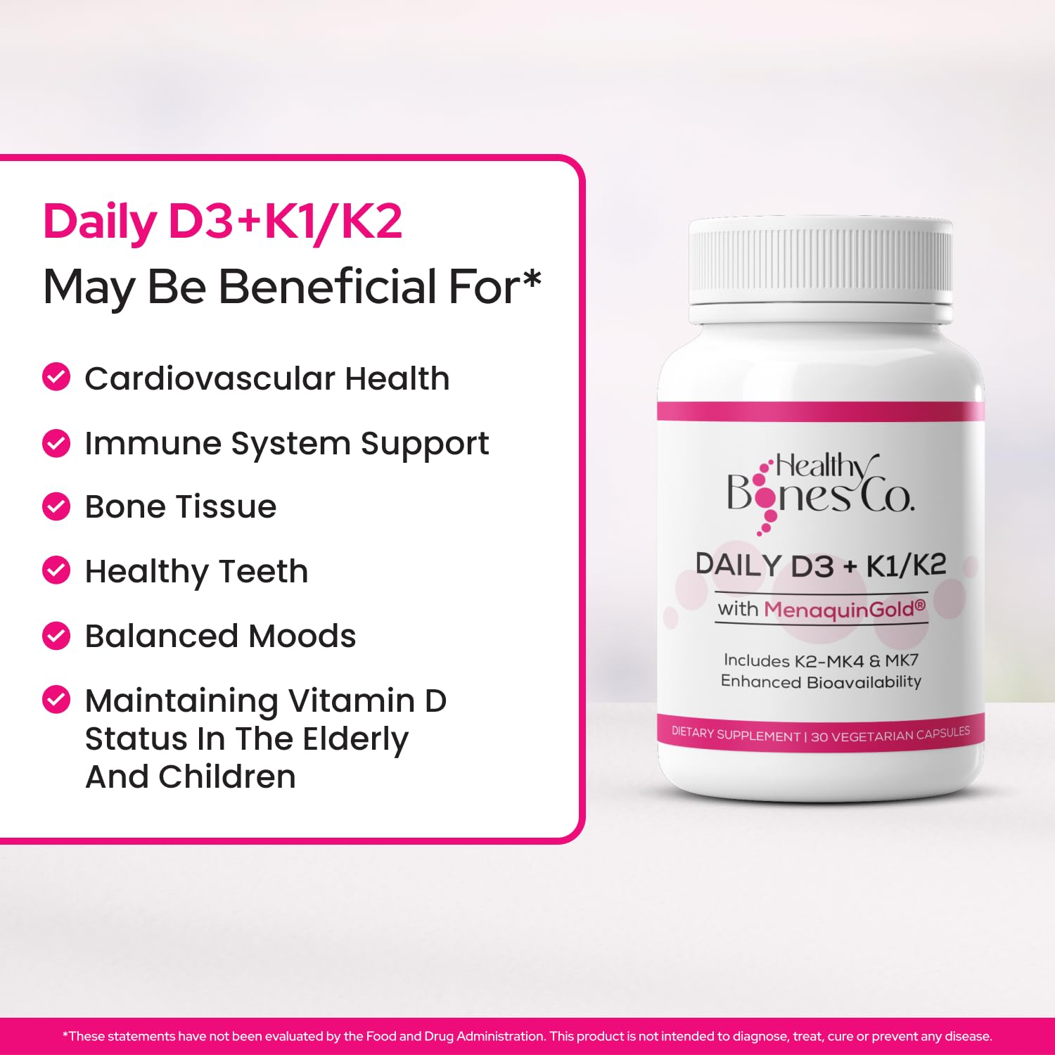 Healthy Bones Co. Premium D3 K2 label detail shows K1, MK4, MK7 content.