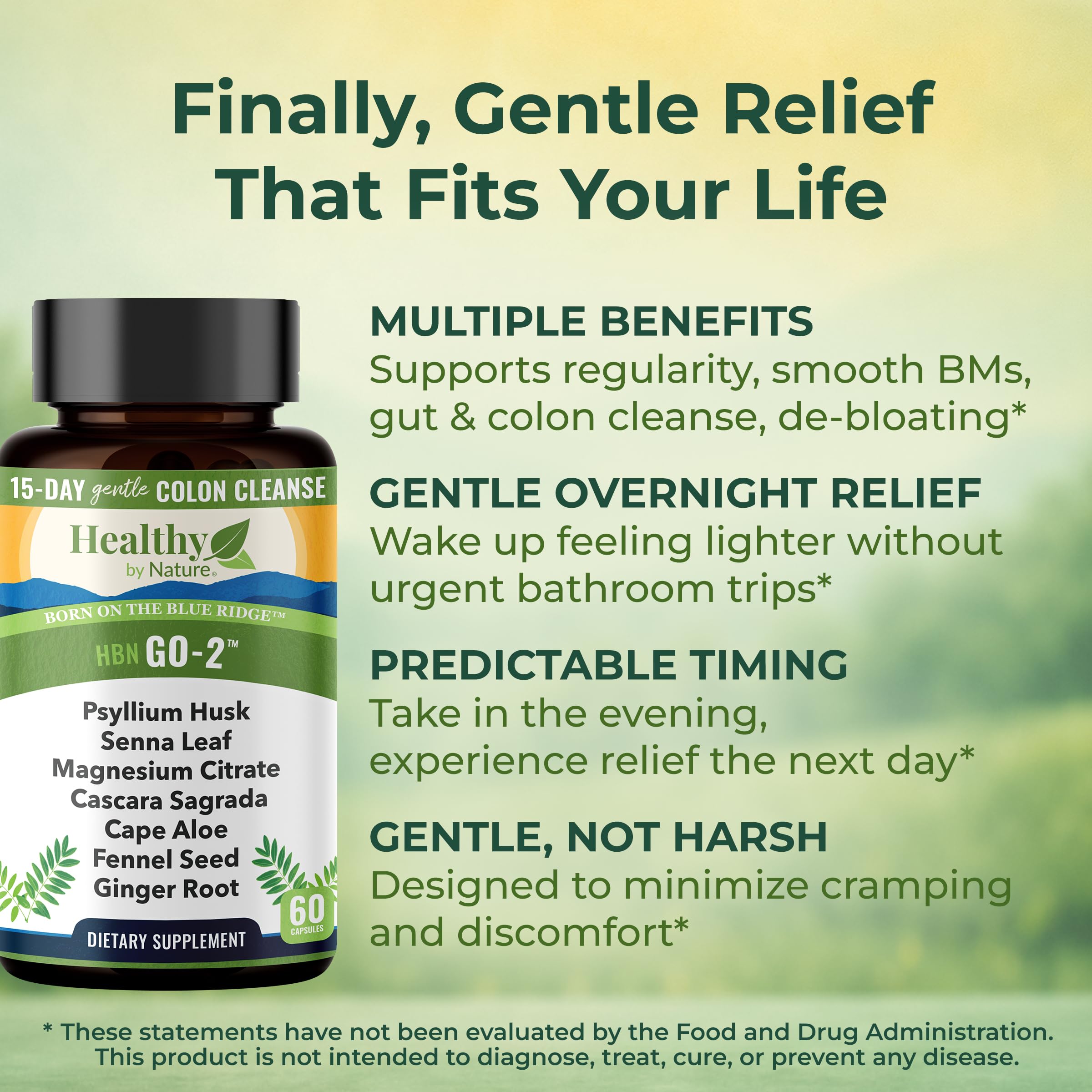 Healthy by Nature Colon Cleanse capsules closeup showing herbal blend for gentle relief