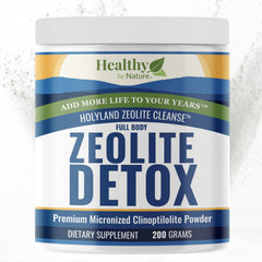 Healthy by Nature HolyLand Zeolite Cleanse bottle pour demonstrates easy daily usage for gentle detox.