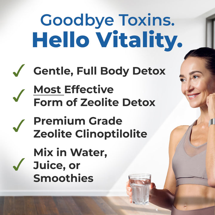 Healthy by Nature HolyLand Zeolite Cleanse powder jar showcases premium micronized formula.