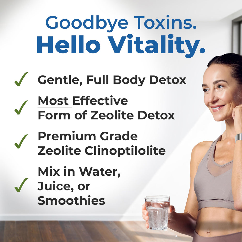Healthy by Nature HolyLand Zeolite Cleanse powder jar showcases premium micronized formula.