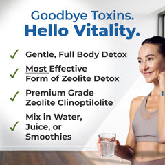 Healthy by Nature HolyLand Zeolite Cleanse powder jar showcases premium micronized formula.