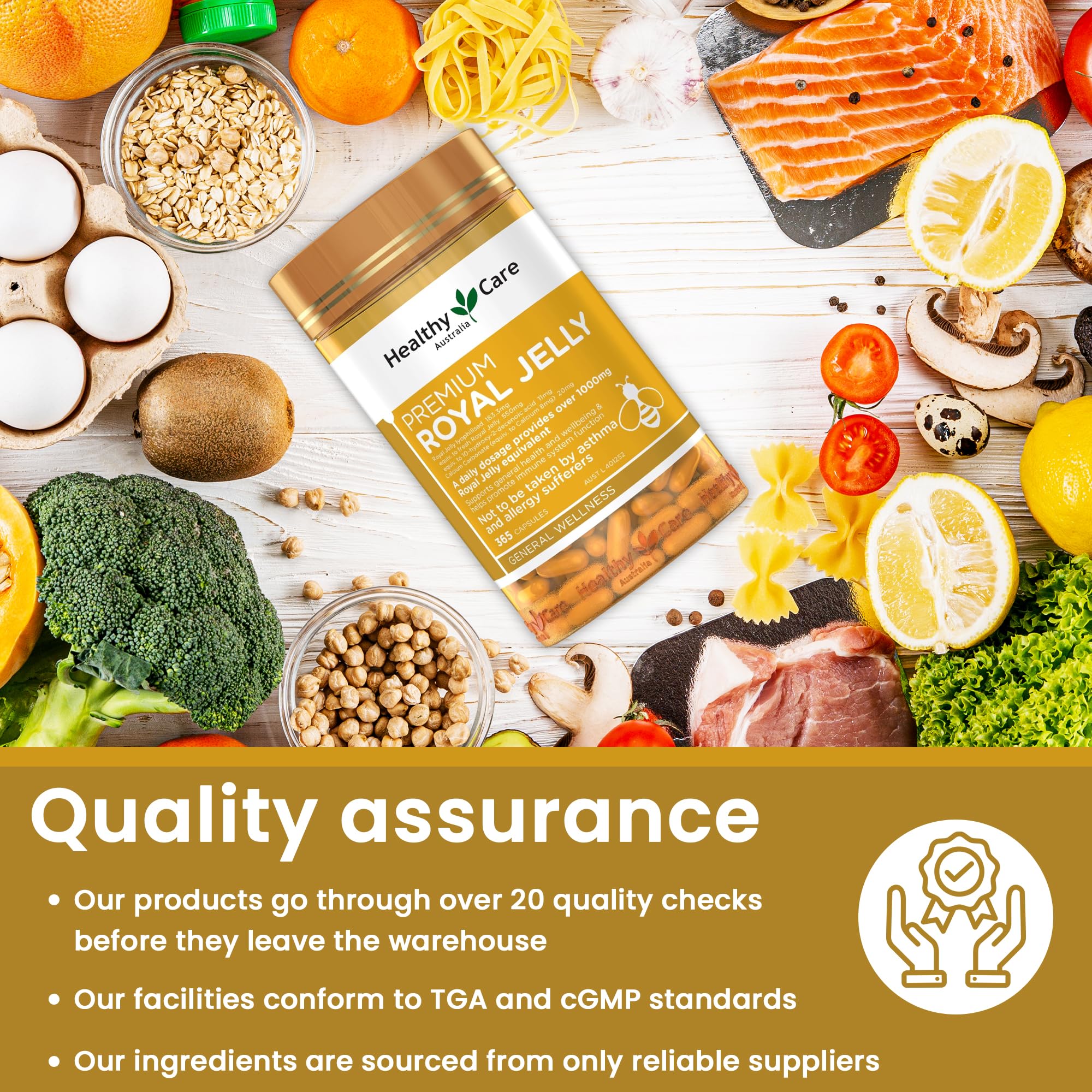Healthy Care Royal Jelly 1000 Australian flag endorsement for quality
