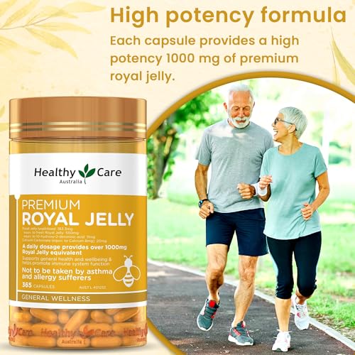 Healthy Care Royal Jelly 1000 capsules closeup emphasizing concentrated nutrients