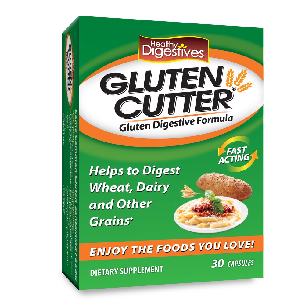 Healthy Delights Gluten Cutter bottle front showing GCX50 blend for gluten support