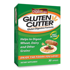 Healthy Delights Gluten Cutter bottle front showing GCX50 blend for gluten support
