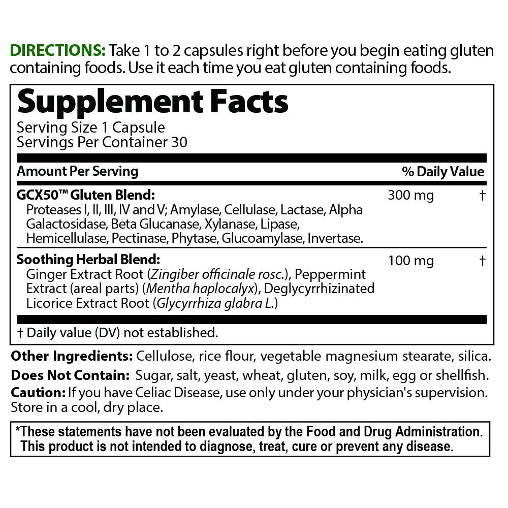 Healthy Delights Gluten Cutter label detail highlighting GCX50 blend