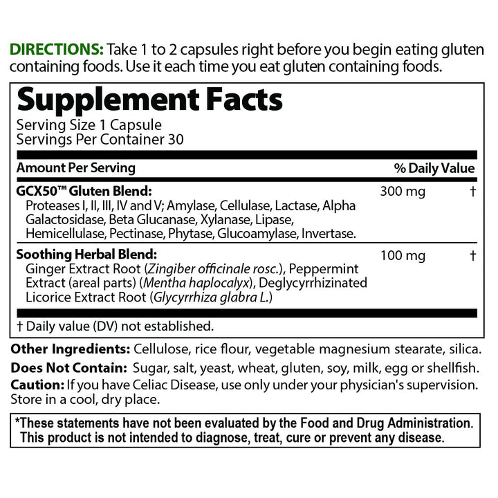 Healthy Delights Gluten Cutter label detail highlighting GCX50 blend