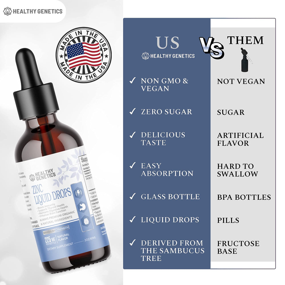 Healthy Genetics zinc líquido inmunidad, enfoque en defensa natural y funciones corporales