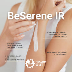 Healthy Gut BeSerene IR applying cream to the wrist for relief