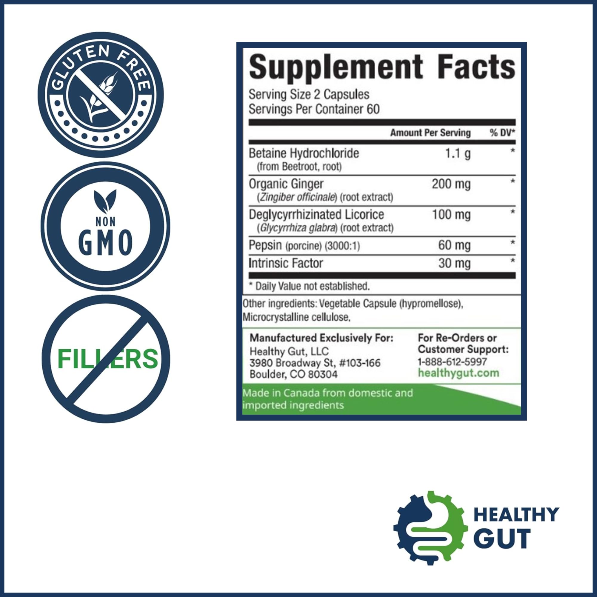Healthy Gut HCL Guard cap closeup highlighting bottle seal and capsules